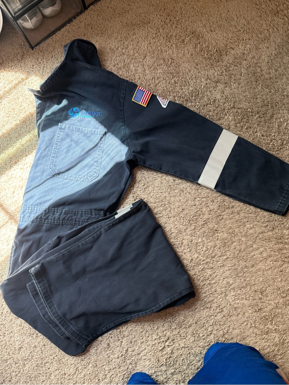 Men's Navy Work Coverall with Reflective Sleeve Stripe